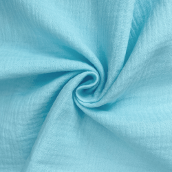 Ткань Муслин Жатый (Ширина 1,4м), цвет Небесно-голубой (на отрез) в Мурманске