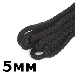 Шнур с сердечником 5мм,  Чёрный (плетено-вязанный, плотный)  в Мурманске