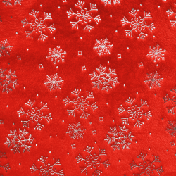 Ткань Искусственный Мех Коротковорсовый 190 гр/м2 (Ширина 150см), принт Снежинки на красном в Мурманске